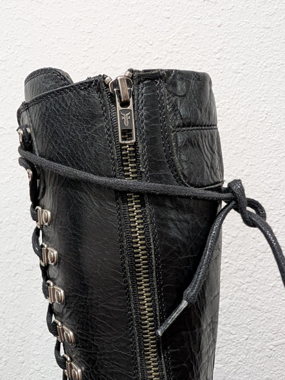 VTG Frye Rogan Tall Black Leather Combat Lace-Up Side-Zip Boots Size 7.5 - Picture 13 of 16